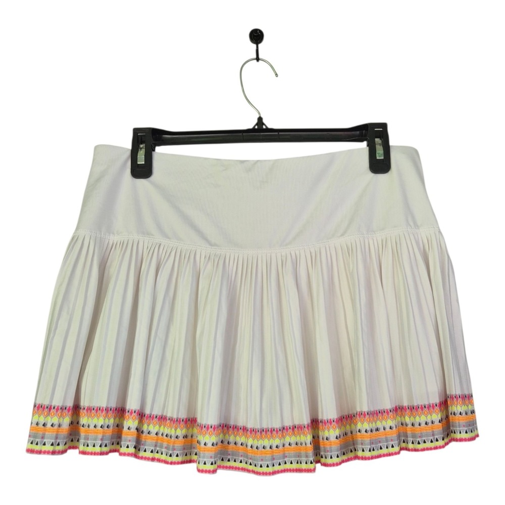 Lucky In Love Neon Border Pleated White Tennis Skort‎ Large Tennisprep